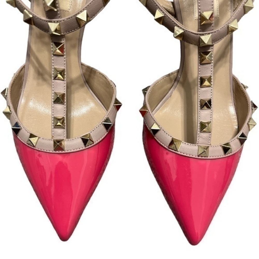 Valentino Garavani Caged Rockstud Fuchsia Pink Patent Leather Kitten Heels 38.5 - Picture 3 of 8